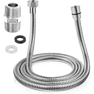 1-Pack 39inch Shower Hose with Shower Extension Connector, Extra Long Handheld Shower Hose with Brass Insert and Nut, 1/2 to 1/2 Extender, Stainless Steel Material