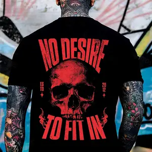 NO DESIRE TO FIT IN Skull Print Men's T-Shirt, Top Menswear, Cotton Tee Shirt Casual Streetwear