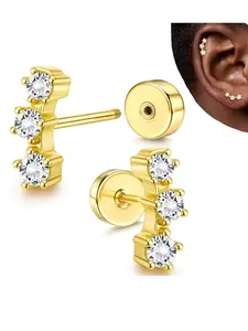 Women's Flat Back Ear Rings, Soft Cartilage Helix Piercing Jewelry, Multi-Pierced Elegant 18k Gold Plated Earrings, Casual Style All Seasons
