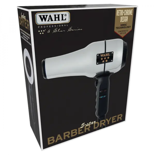 Wahl Professional 5-Star Barber Dryer 1600W Ionic Tourmaline Dryer with Retro Chrome Finish 5054