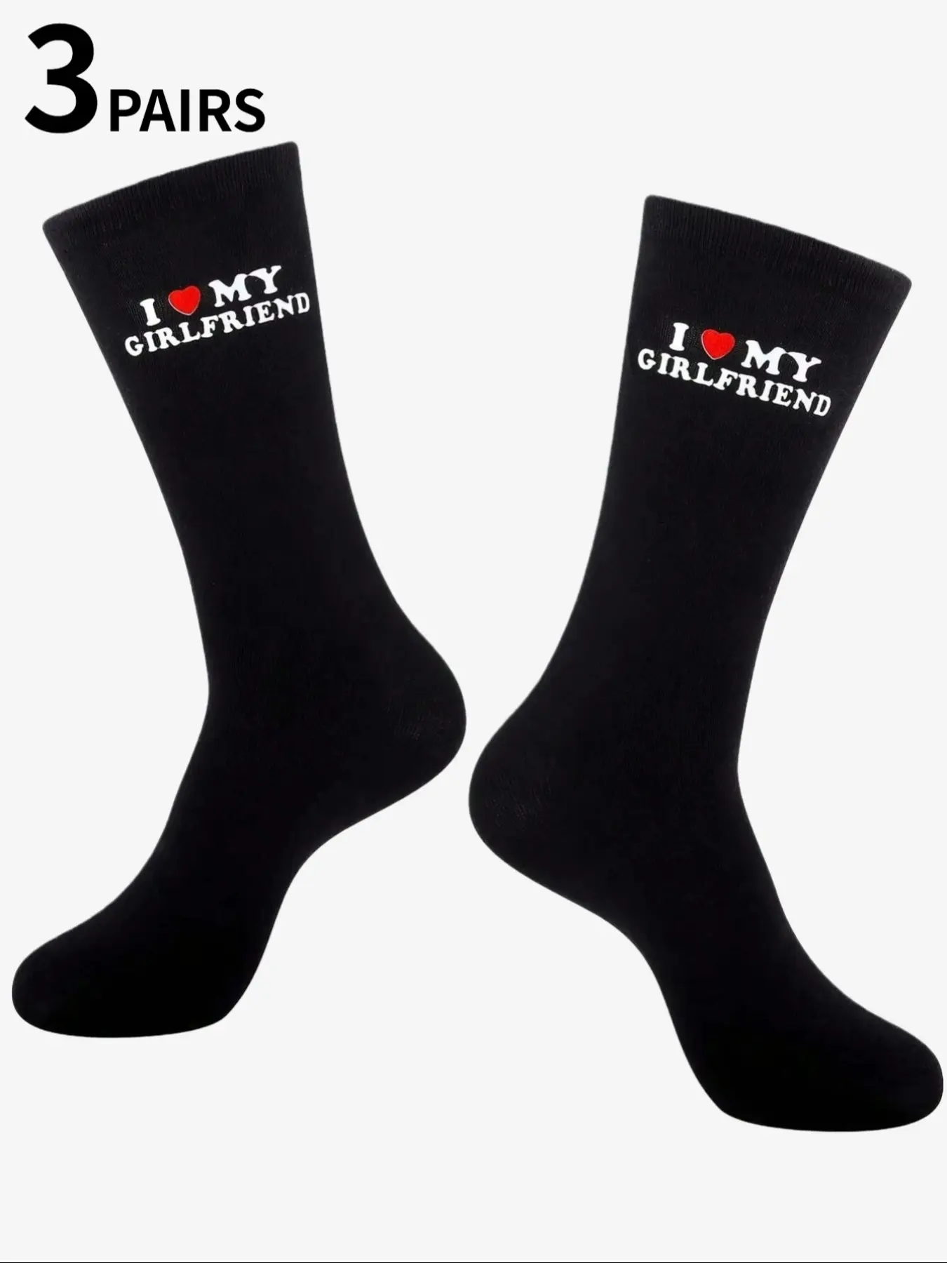 3 Pairs of "I Love My Girlfriend" Socks, Cute Gift Idea for Boyfriend Anniversary, Valentine's Day and Birthday, Creative Socks, Casual Stylish Socks, Sock Sets