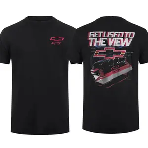 Chevy Racing T-Shirt, “Get Used to the View” Graphic Tee, Bold Chevrolet Bowtie Logo, Cotton Tee for Race Fans & Car Lovers, Trackside Style for Speed Enthusiasts