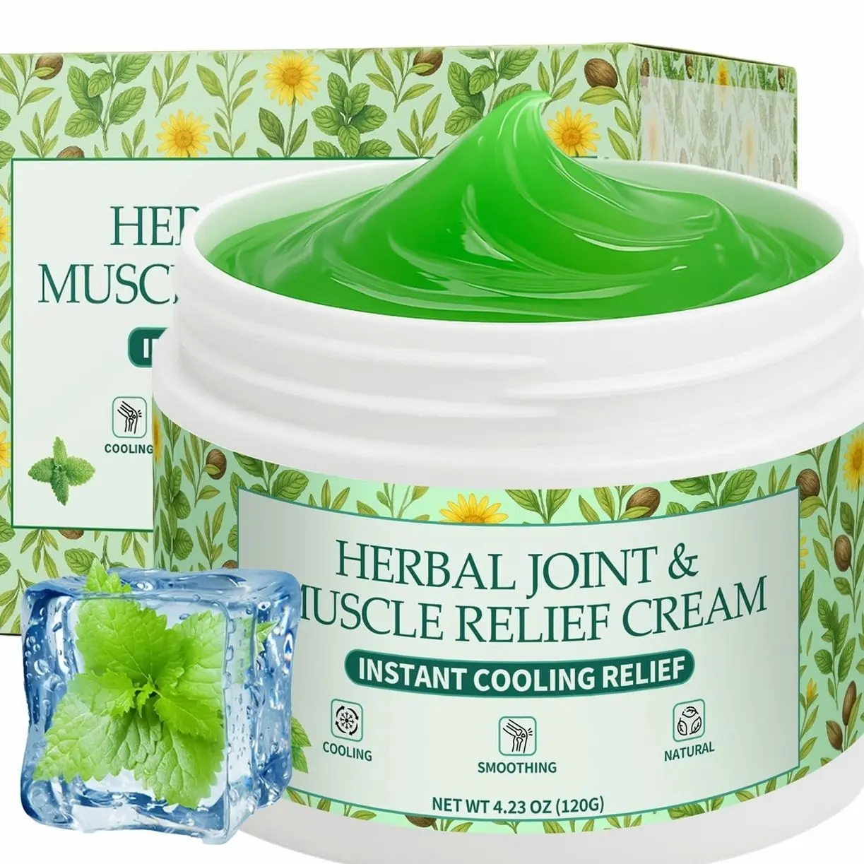 Instant Cooling Relief Cream - Herbal Menthol Soothing Gel, Joint Flex Cream Activities Throughout The Body, Cooling Ointment for Muscle, Head, Lumbar, Neck, Hands, and Feet (1 pcs, 4.23OZ)