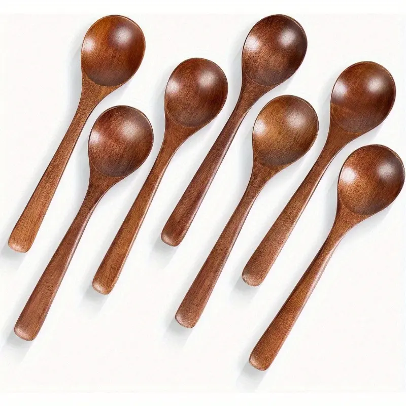 Set of 7 Small Wooden Spoons, 5.8-Inch Tea & Honey Spoons, Hardwood Coffee Stirrers, Bamboo Matcha Spoon, Kitchen Utensils, Tableware, Spoons Cutlery Set