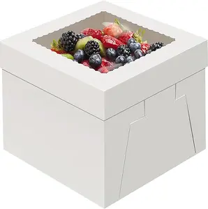 cake safe box 12x12x8 inch Cake Boxes, 4 Pack with Window, White Disposable Bakery Boxes for Cookies Pies Cupcakes Pastry Bakeware Sturdy Transparent Utensils Baked Birthday Thick