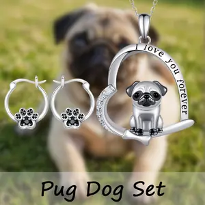 3 Pcs/Set Cute Dog Paw Earrings & Pug Heart-Shape Necklace Set - Creative Alloy Pet Jewelry Gifts, Elegant For Daily Wear, Costume Parties, Music Festivals! Adorable Puppy Accessory