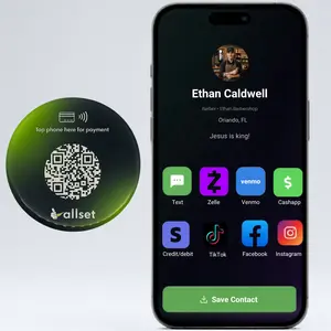 Allset Tag - Smart NFC Tag for Payments & Tips - Tap to Pay via CashApp, Venmo, Zelle & More - QR Code Included - No App Required