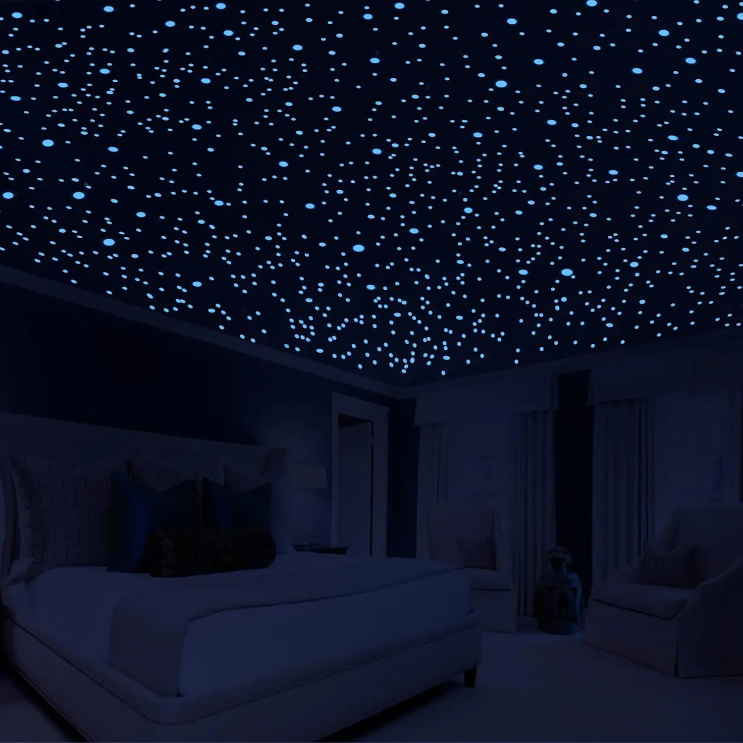 808 count Glow in The Dark Stars for Ceiling, Glowing Wall Decals Decor Stickers,(404 Pcs Green and 404 Sky Blue) 3D Adhesive Dots Decor Starry Sky Decor for  Bedroom or Birthday