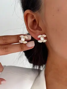 S925 silver, elegant and cute double C hoop earrings, inlaid with zircon and pearls, stud earrings suitable for daily wear parties, gifts, girls' jewelry, High Quality Earrings