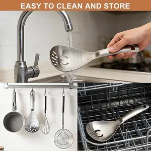 5-in-1 Multifunctional Kitchen Spoon for Home Cooking Garlic Press Potato Masher Egg Separator Stainless Steel