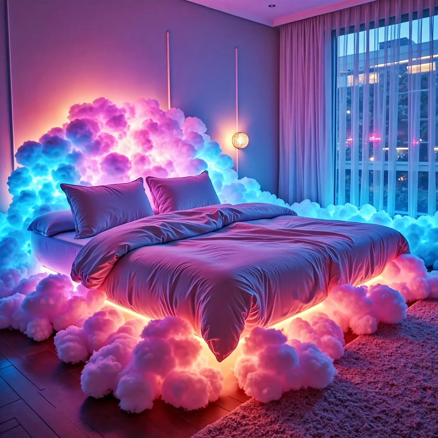 USB-Powered LED Cloud Night Light - Adjustable Color Changing Bed Frame Ambient Lighting For Game Room Decoration, Parties, Romantic Mood, Polished Modern Design, Gaming Lights For Bedroom, Mood Lighting, Party Ambient Lighting