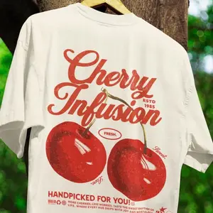 Retro Cherry T-Shirt, Sweatshirt, Hoodie – 90s Vintage Fruit Graphic Tee, Oversized Unisex Cotton Shirt, Aesthetic Cute Cherry Print, Retro Streetwear, Funny Trendy Gift SYB