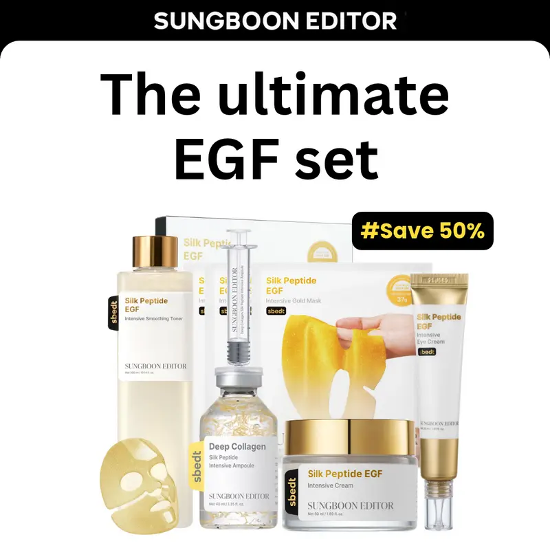 [SAVE 50%] The ultimate EGF set l Silk Peptide Golden Glow Gift Set for Glass Korean Skin l EGF, 30 Peptides, Copper Tripeptide, Acetyl Hexapeptide-8 l Rejuvenating Skincare, Look of Fine Lines, Firming Care, Radiant Glow | Korean Skincare, K-Beauty