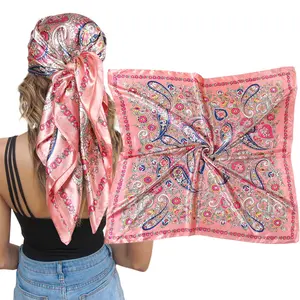 Head Scarves 35" Large Square Satin Scarf Printed Beach Vacation Kerchief Bandanas Headscarf Sleeping Head Wraps Hair Band Hair Accessories for Women