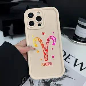 Silicone Smartphone Casing - Cellphone Handheld Accessories for iPhone 11/12/13/14/15/16/17 Pro, ProMax, Plus, Air - Aries Constellation Design, Pocket-Friendly, Shockproof Protective Soft Case