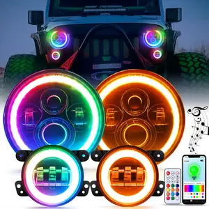 Nilight 7 Inch RGB LED Headlight and 4 Inchs Fog Light w/Turn Signal APP Remote Control Round Headlights Compatible with 2007 2008 2009 2010 2011 2012 2013 2014 2015 2016 2017 2018 Wrangler JK JKU