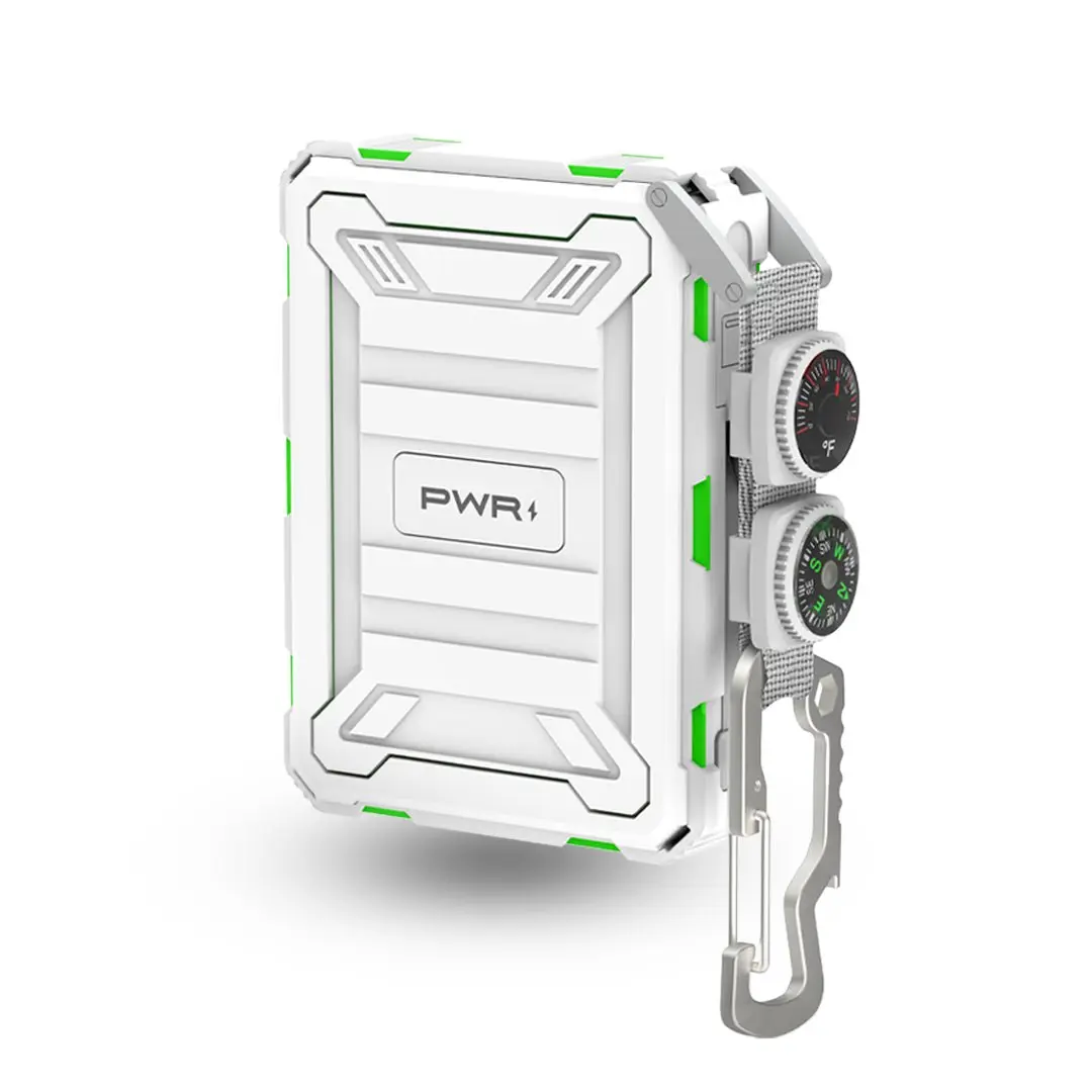 PWR MOBILE 4 in 1 Power BankRugged Power Bank 10000mAh IP68 Waterproof Shockproof Built-in Cables Carabiner 4-Device Charging Outdoor Portable Battery Pack iPhone Samsung Hiking Camping Adventure Charger
