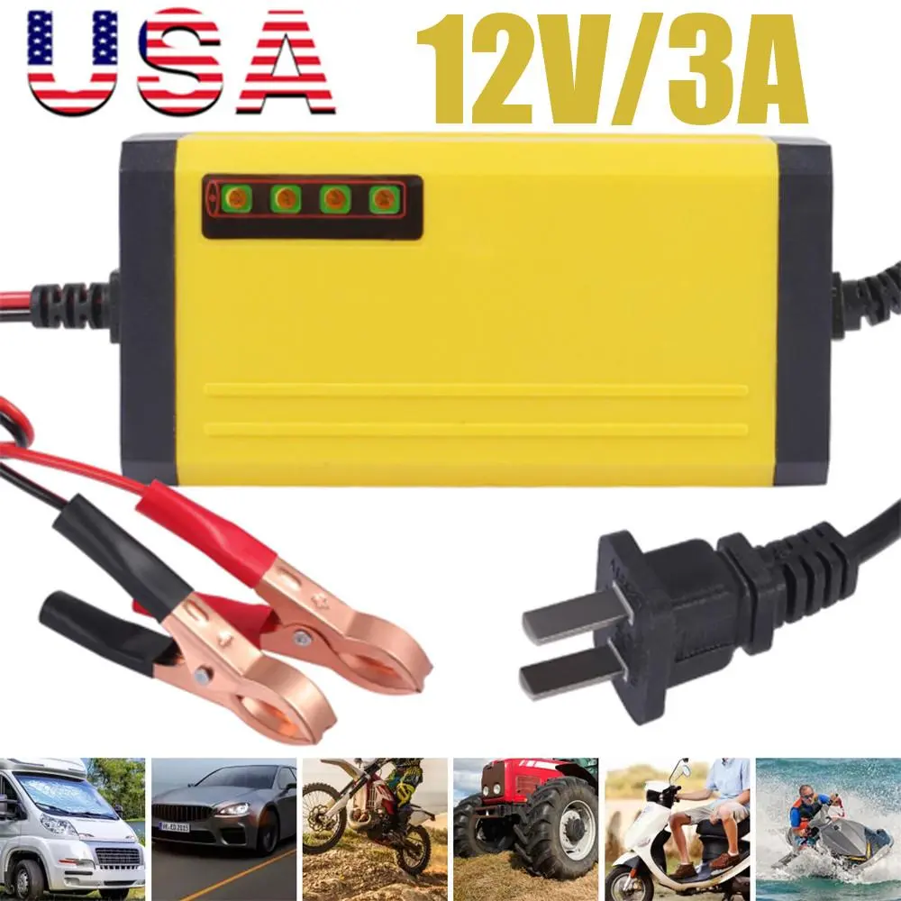 12V Car Battery Charger Maintainer Auto Trickle RV for Truck Motorcycle Portable