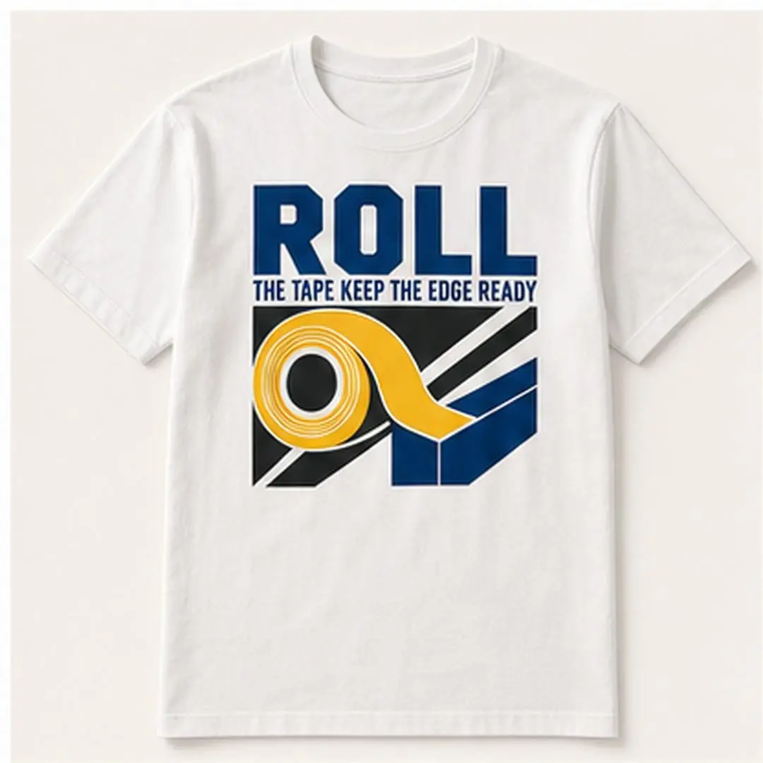 ROLL THE TAPE KEEP THE EDGE READY Men's White Graphic T-Shirt Short Sleeve Crew Neck Cotton Blend for Men Who Keep Their Tape Organized and Edges Ready original statement print casual everyday tee weekend outfit seasonal style outdoor