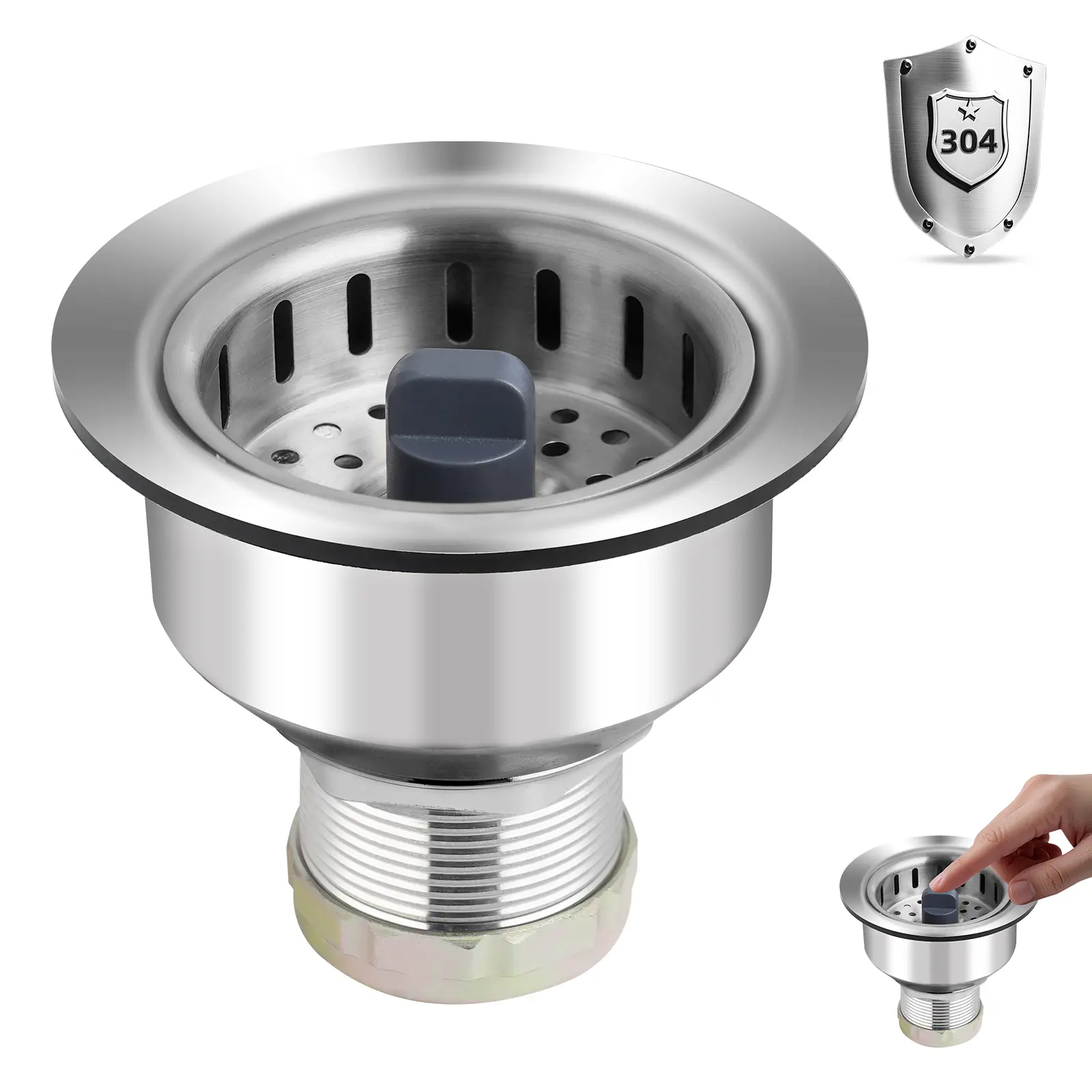 Stainless Steel Kitchen Sink Drain Strainer Compatible with Moen, 3-1/2 Inch Sink Drain Stopper Plug with Assembly, 3 in 1 Pop Up Kitchen Sink Stopper