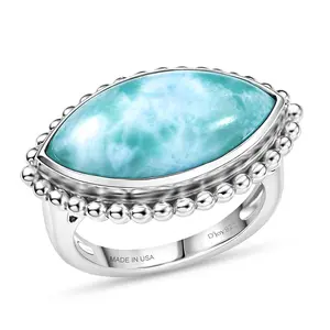 Larimar 9.25 ctw Solitaire Ring in Platinum Over Sterling Silver