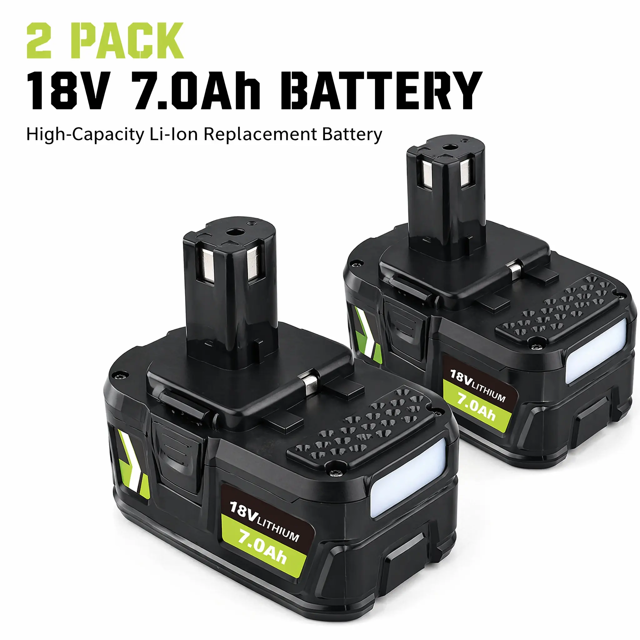 2-Pack Ryobi 18V 7.0Ah Replacement Batteries for P108, PBP005, Compatible with Ryobi PBP006, P107 Cordless Drills & Impact Drivers