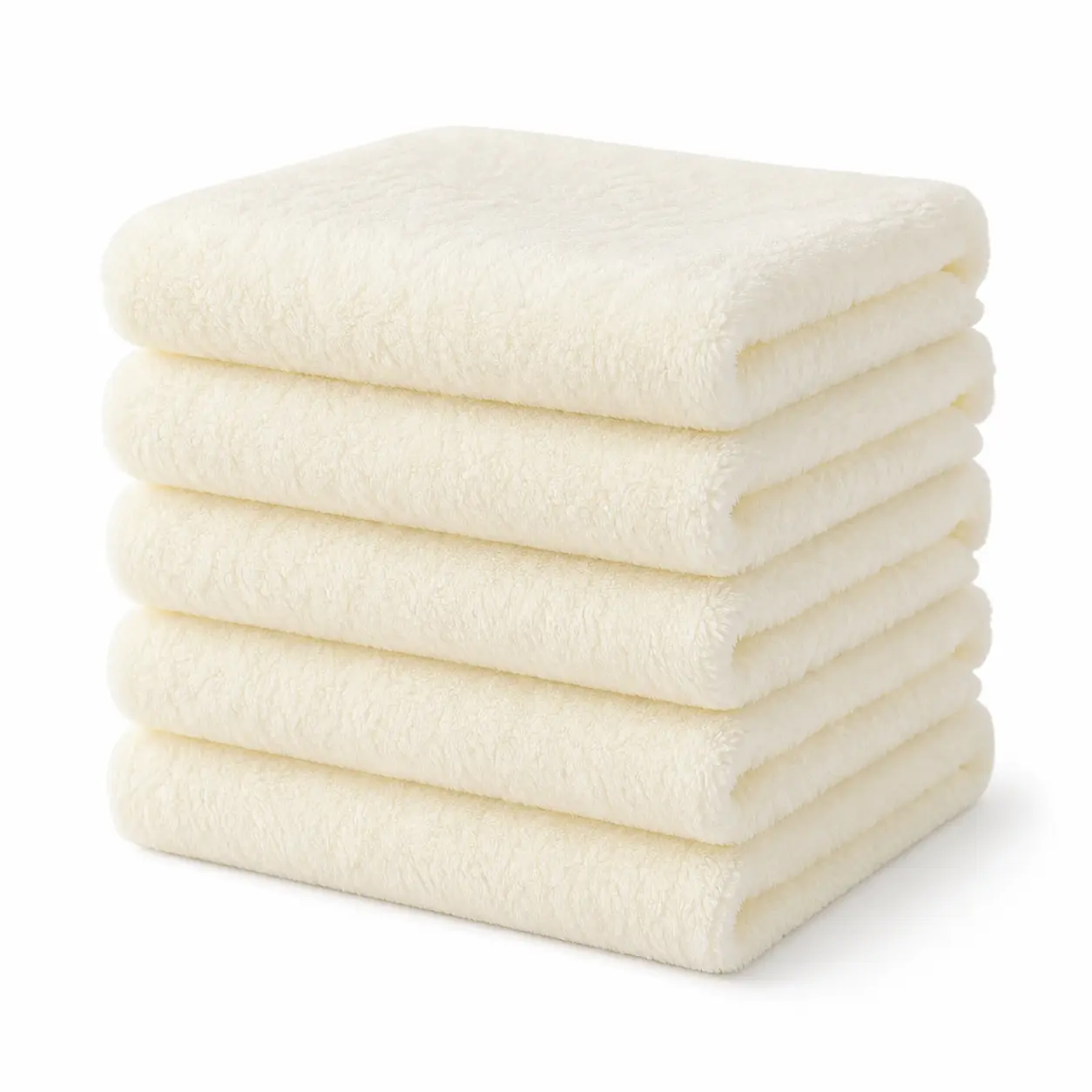 5-Pack Rectangular Soft Coral Fleece Hand Towel Sets, 12x24in Cream Beige Anti-Bacterial Low-Lint Absorbent Towels for Bathroom Quick Use, Traveling (5 Pieces), Five Pieces