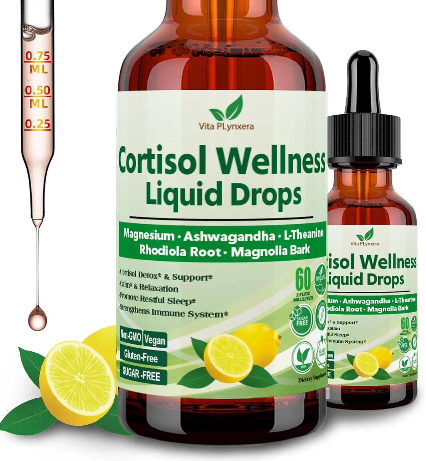 17-in-1 Cortisol Detox Liquid Drops with Magnesium Glycinate 400mg Ashwagandha L-Theanine and Phosphatidylserine Hormone Balance for Women Adrenal Support for Stress Relief Mood Focus and Sleep Support Herbal Stress Management Supplement