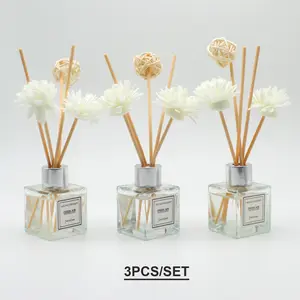 50ml Reed Diffuser with Stick, 3pcs/set Aromatherapy Essential Oil Diffuser, Aroma Scented Floral, Home Fragrance Reed Diffuser for Bathroom, Bedroom, Living Room, Office, Scent Booster, Air Fragrance Diffuser