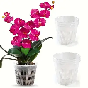 Clear Orchid Pot with Drainage Hole, Round Orchid Pot with Tray, Garden Pot for Indoor Outdoor Gardening, Durable Growing Tray, Sturdy Plastic Pot, Round Plant Pot, Plastic Plant Pots
