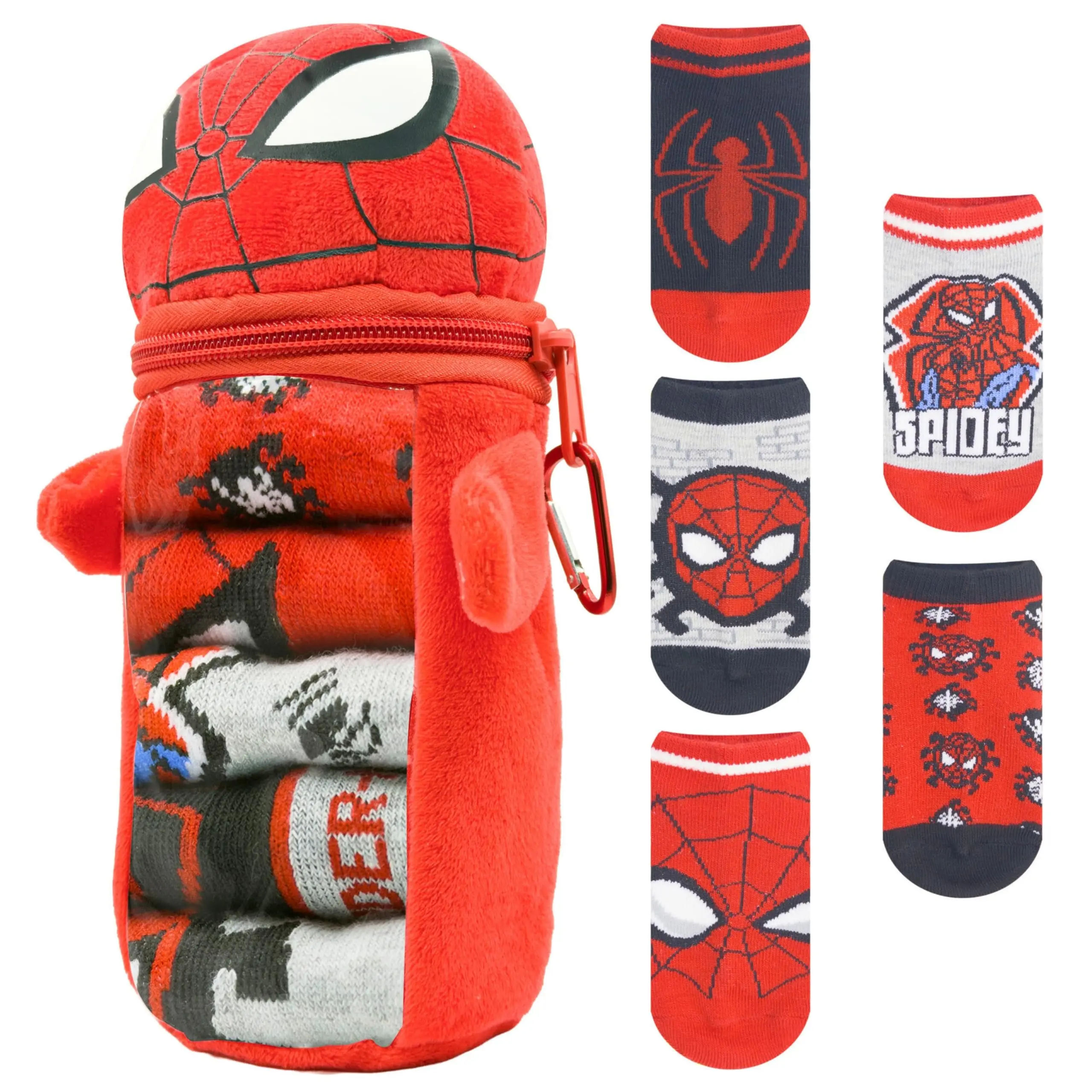 Marvel Spiderman Boys 5‑Pack Crew Socks + Plush Pencil Case Set – Official Disney Character Socks for Boys Ages 4-8