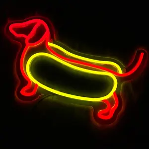 Hot dog World Neon Sign,Led Dog Neon Light Sign,Funny Dachshund Room Decor Sign,Hanging Neon Sign For Kids Room Bedroom Kitchen Cafe Restaurant Wall Decor
