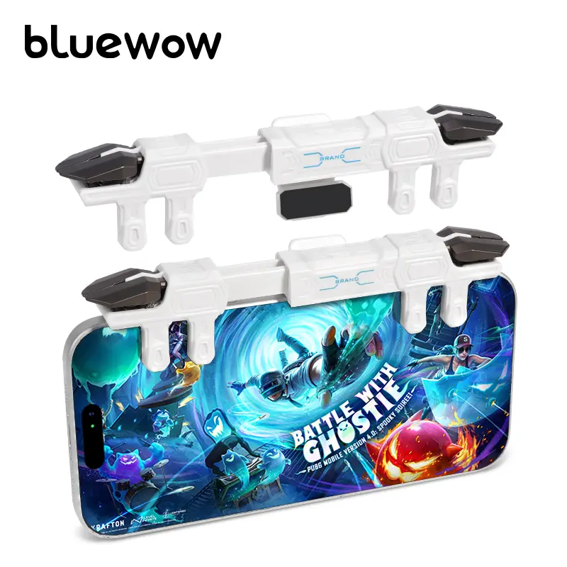 BlueWow 6-Finger Mobile Gaming Controller - Stainless Steel Esports Controller, Handheld Gamepad for Smartphone FPS, Enhanced Grip Stability, Anti-Slip Silicone Pads for iPhone/Android