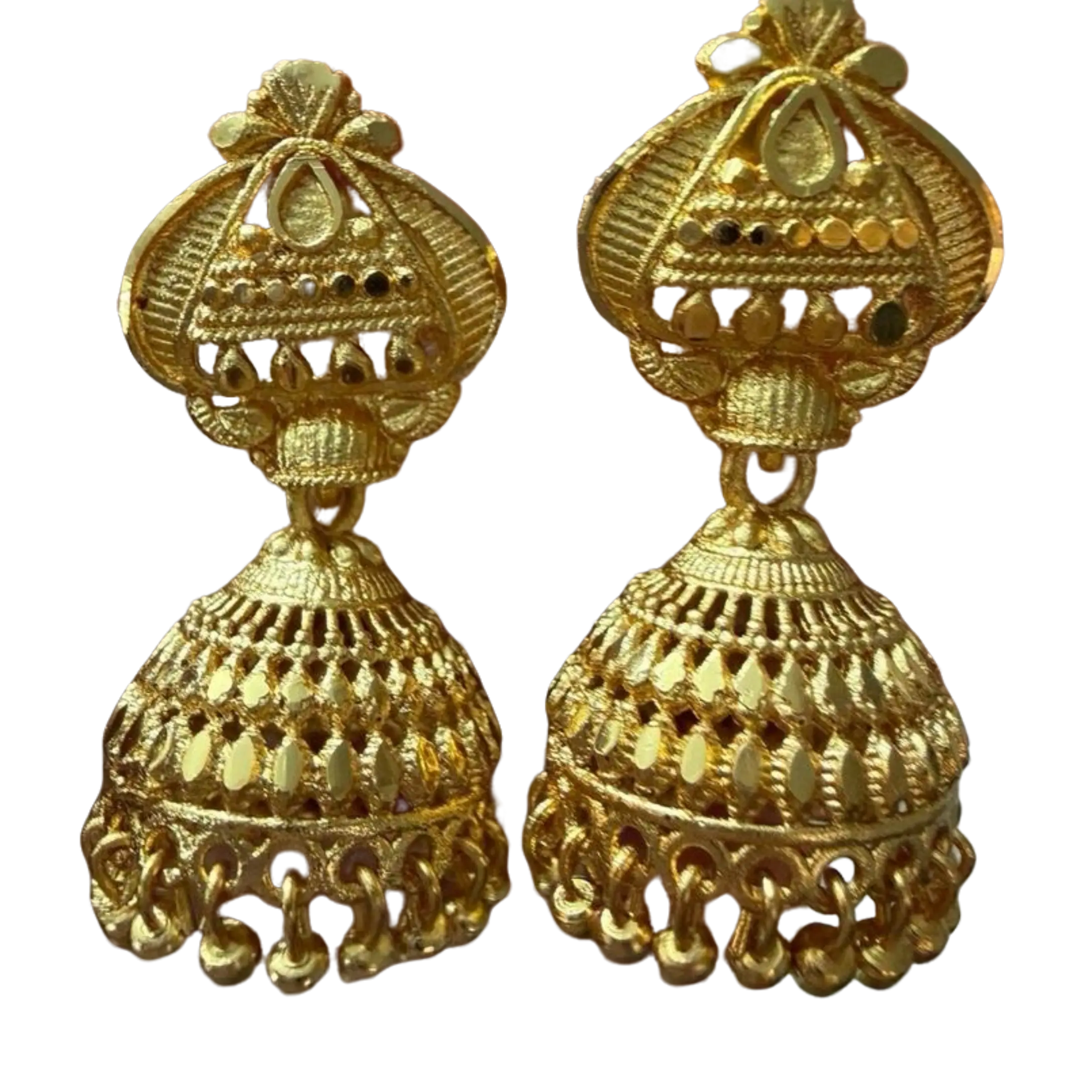 Women's Gold Plated Mini Jhumka Earrings, Gold Plated Drop Earrings, Traditional Ethnic Indian Jewelry, Elegant Stylish Costume Accessory, Traditional Ethnic Earrings