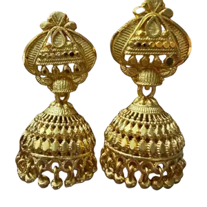 Women's Gold Plated Mini Jhumka Earrings, Gold Plated Drop Earrings, Traditional Ethnic Indian Jewelry, Elegant Stylish Costume Accessory, Traditional Ethnic Earrings