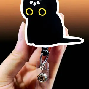 Loading Cat Badge Reel - Black Void Cat Badge - Funny Nurse Badge Holder - ER Nurse Badge - Xray Badge Reel - Nurse Badge Reel