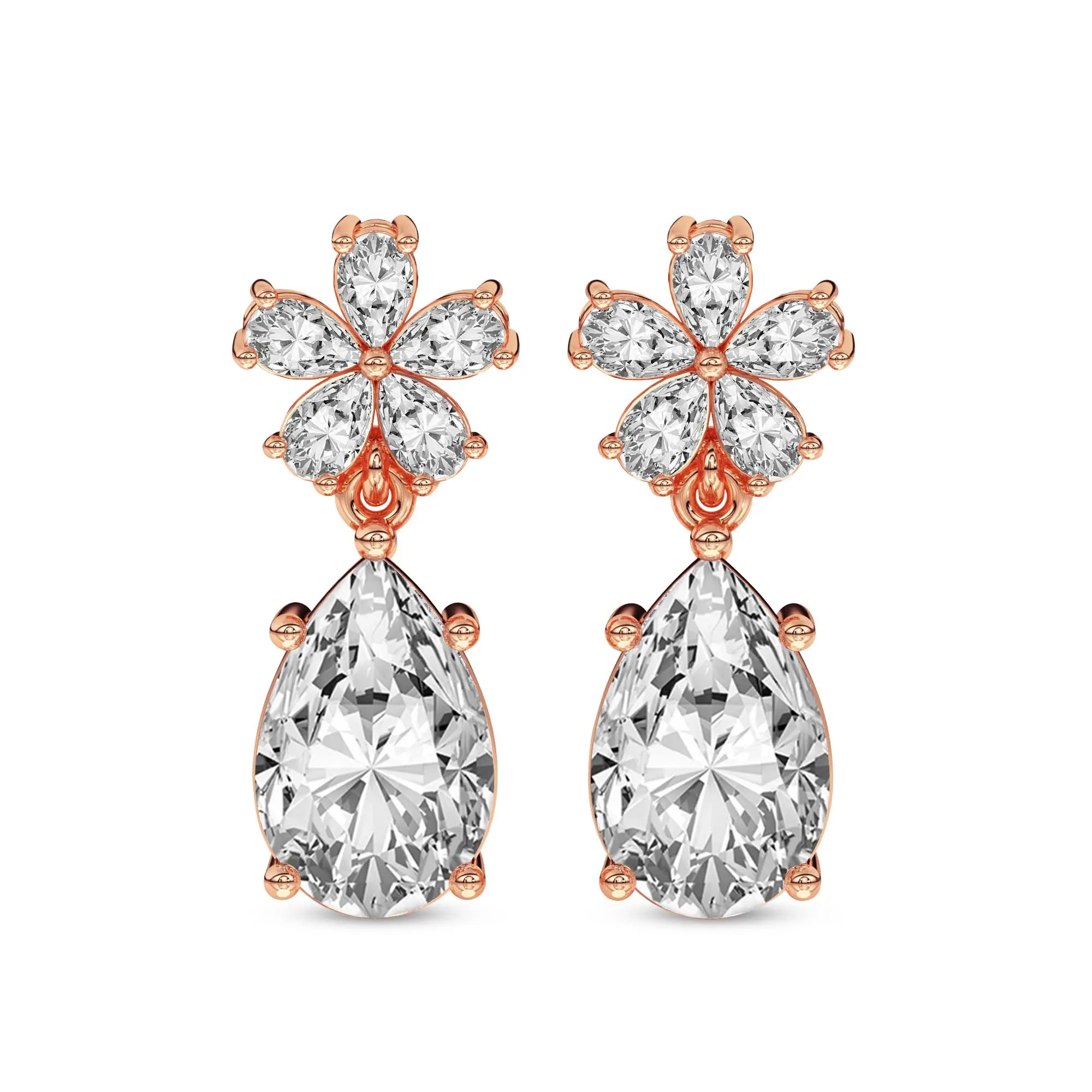 Lab Diamond Fashion Earrings 14Kt Rose Gold 6Ct Iris Bloom Flower Fashion Lab Diamond Dangle Earrings F-G Color, VS Diamond, IGI Certified - Friendly Diamonds