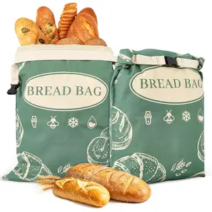 2 Pack 17×13 Inch Large Zippered Beeswax Reusable Cotton Bread Storage Bags Freezer Safe for Homemade Bread Bagel Croissant Baguette Kitchen Baking Supplies