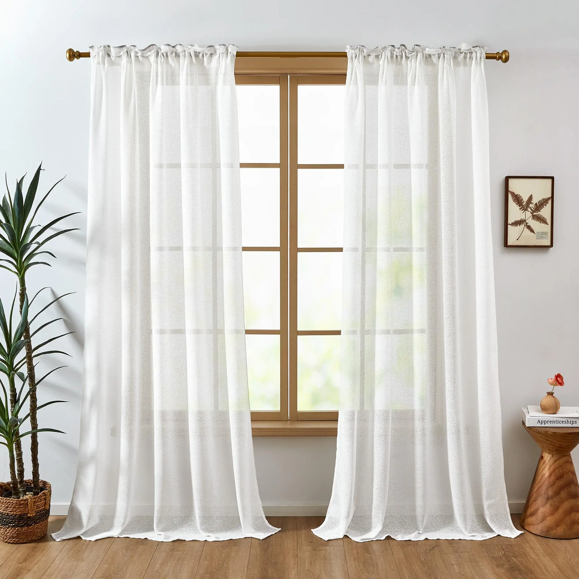 Deconovo Sheer Home Decoration Curtains, Wool Texture Small Grid Design Rod Pocket Panels, Room Decor Curtain for Household Use, Home Decoration Curtain