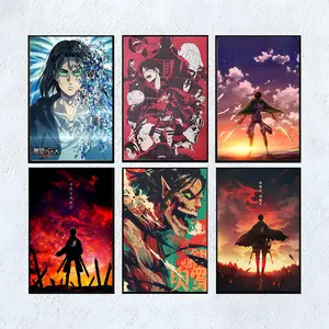 Attack on Titan Anime Art Poster Set of 6 Vibrant Character and Scene Prints for Wall Decor Office Living Room Artistic