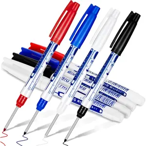 4-Count ABS Deep Reach Carpenter Ink Markers - 30 mm Long Nib, 6 cm Scale, 5.5 x 0.5 Inches, 4 Different Colors, Permanent Long Nose Deep Hole Tools for Carpenters (Office Stationery Writing Tool)