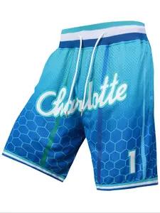 Men's 1 Blue Basketball Shorts, Vintage Embroidered Zipper Gym Shorts, Casual Training Pants for Spring & Fall, Fitted Style, Casual Athletic Shorts, Activewear Shorts