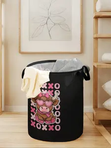 Durable Foldable Laundry Basket with Cow Print Handle, Large Capacity Storage Bin for Home Use, Casual Style Toy Organizer