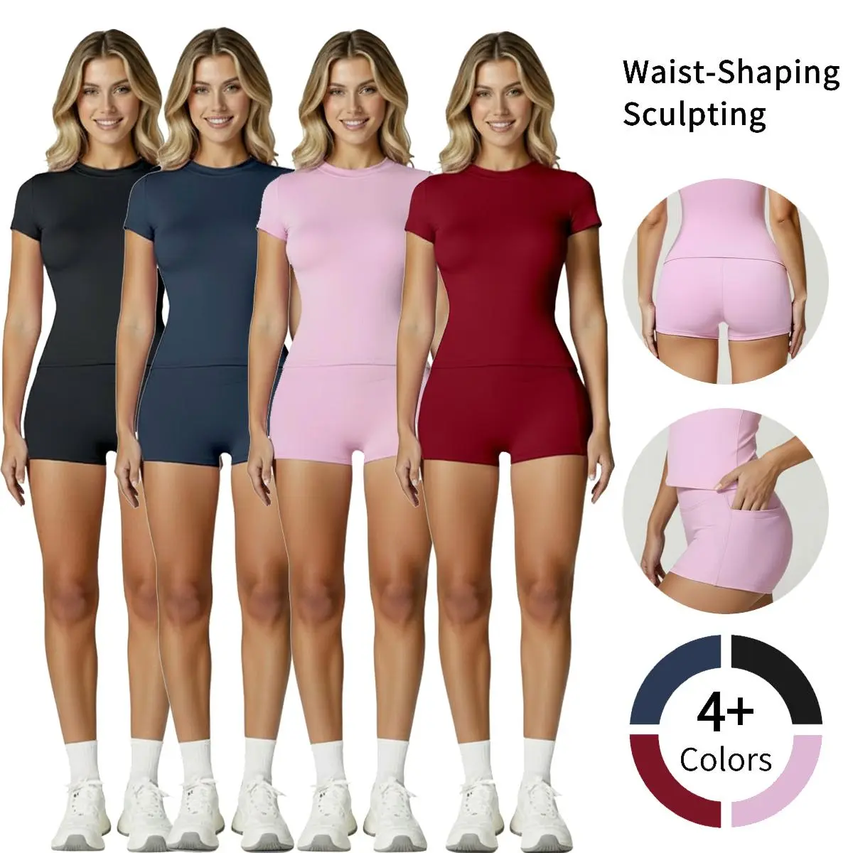 Women's 2-Piece Breathable Lounge & Sports Tracksuit - Short-Sleeve T-Shirt, High-Waist Slim-Fit Above the Knee Shorts, 88% Polyester 12% Spandex, Ideal for Summer Casual & Athletic Use, 2 Piece Sets, Women's 2 Piece Set