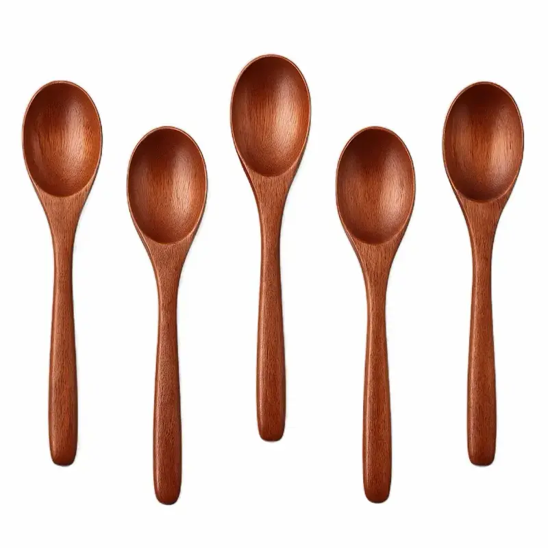 6 Pcs Wooden Spoons Set, 6 Inch Natural Wood Soup Spoons, Oval Long Handle Spoons for Tea, Coffee, Jam, Sugar, Ice Cream, Bath Salts