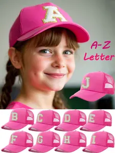 1PC Summer Sun Protection Baseball Cap, Customizable Letters, Adjustable Size, Breathable Mesh Design, Outdoor Sports, Ages 8-16, Adjustable Hat, Custom Initials Hat