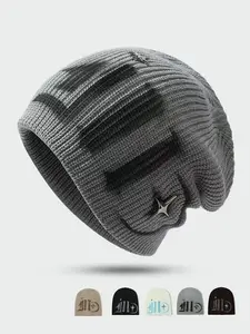 Unisex Graffiti Street Style Knit Beanie, Y2K Loose Fit Warm Fashion Casual Hat, Men's Winter Accessory, One Size Fits All, Knitting Beanie