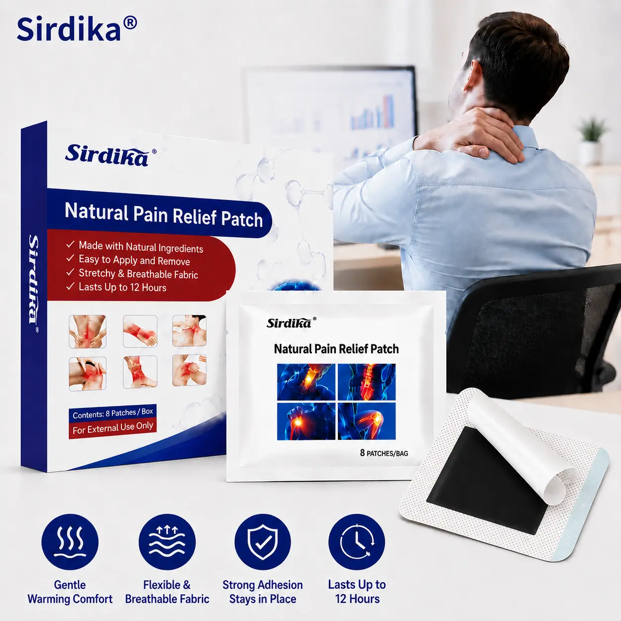 Sirdika Neck and Shoulder Pain Relief Patch for Desk Work, Office Sitting & Long Hours Comfort – Warming Muscle Patch