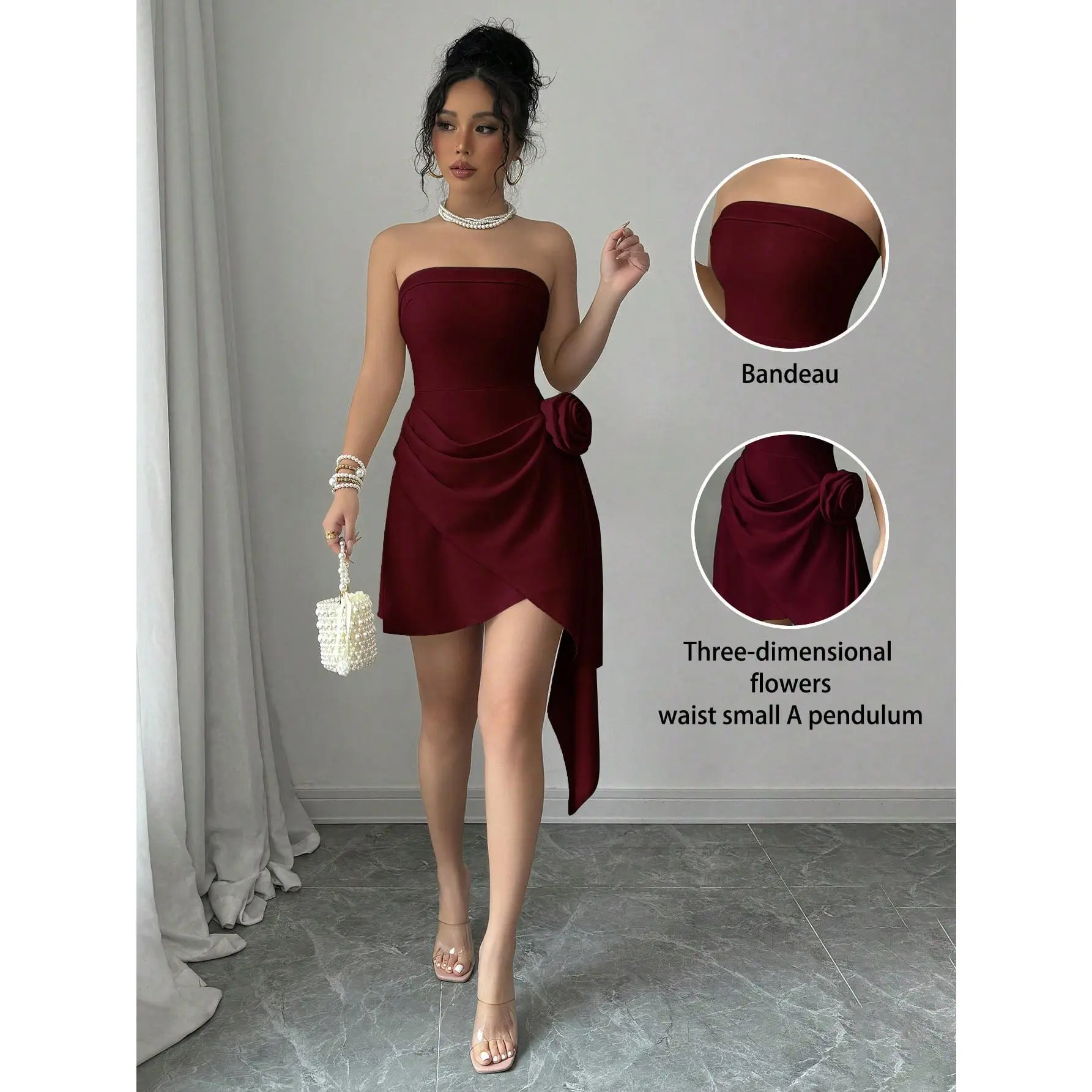 Apricot Sweetheart Ruched A-Line Elegant Romantic Floral Dress For Women, Perfect For Valentine's Day