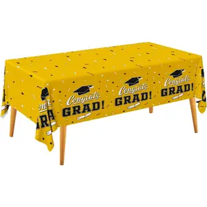 Graduation Party Decorations, Gongrats Grad Tablecover for Graduation Party Supplies, 3 pcs Yellow Table Cloths